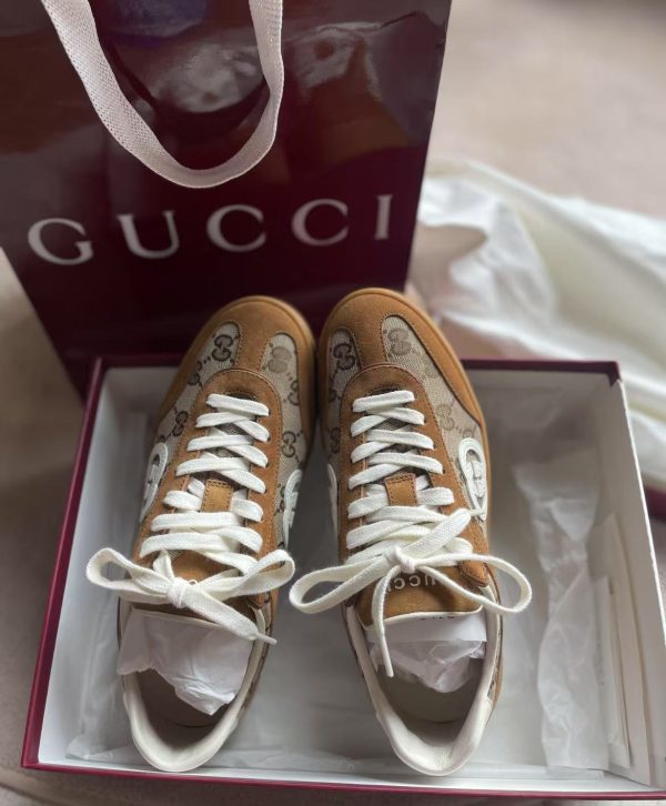 GUCCI round toe lace-up low-top sneakers for women brown